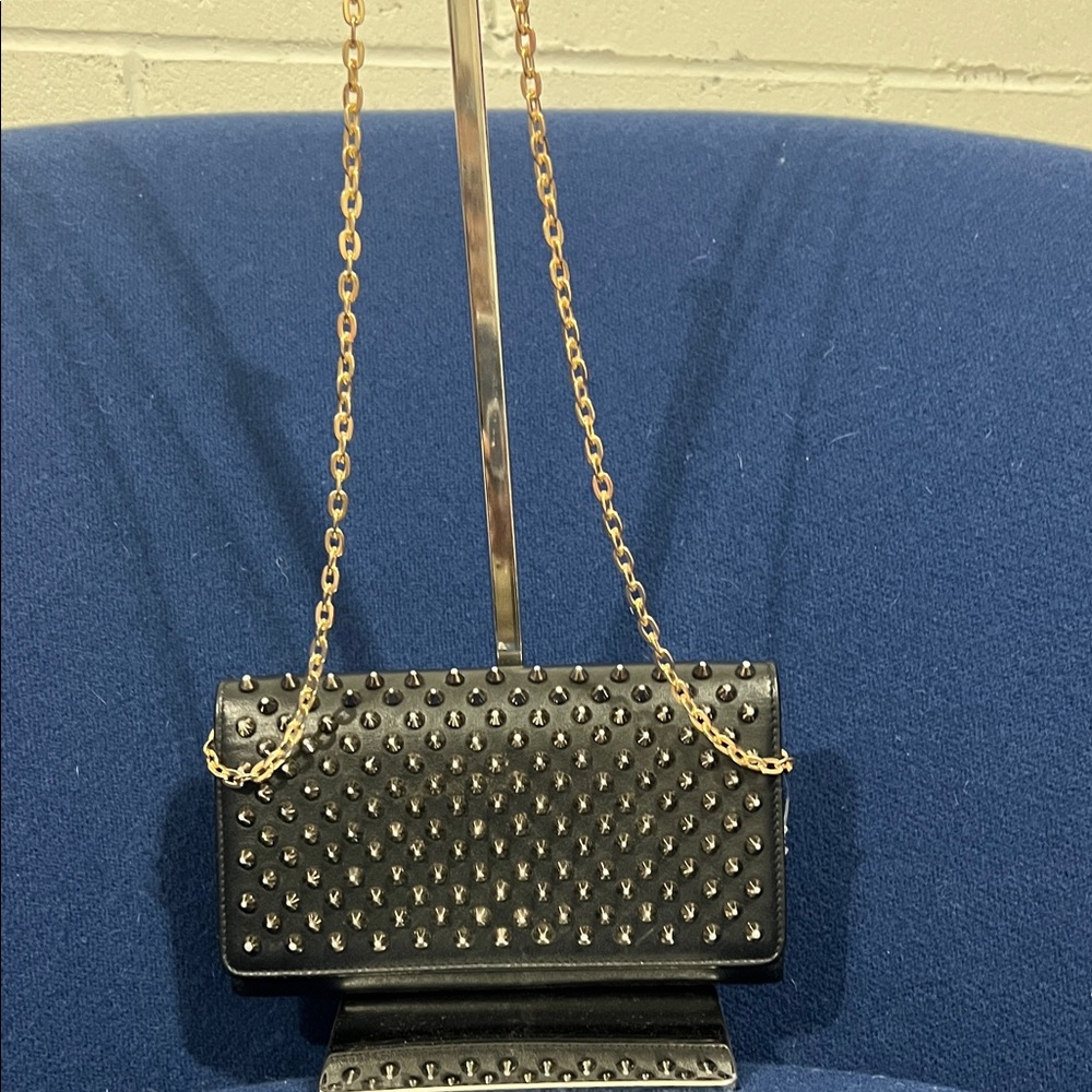 Authentic Christian Louboutin Black Studded Chain-Shoulder Bag -